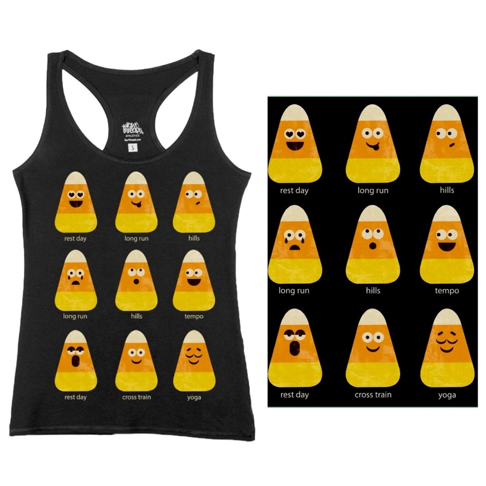 Raw Threads Halloween Candy Corn Emoji Marathon Run Training Schedule Tank Top